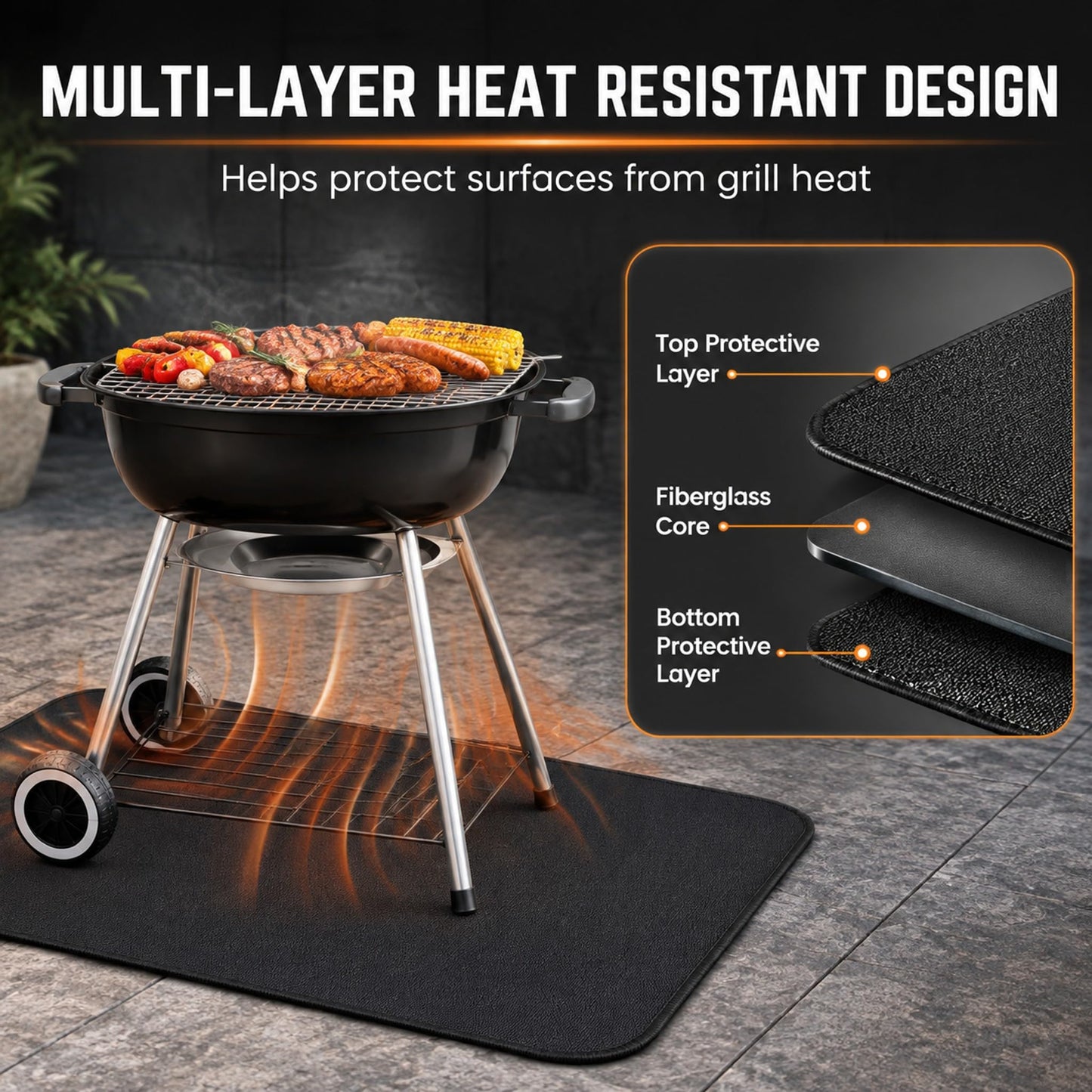 UBeesize 60x36 inch Under Grill Mat for Outdoor Grill Deck Protector