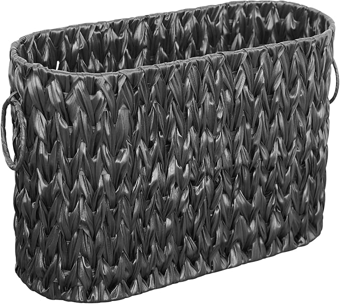 Black Toilet Paper Storage Basket,Large Free Standing Toilet Paper Organizer,Waterproof Narrow Wicker Basket for Bathroom,Under Sink,or Cabinet