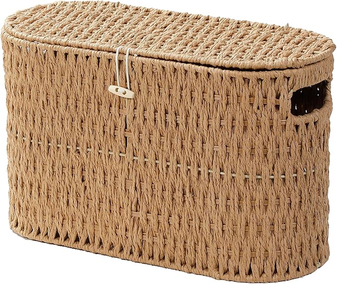 Toilet Paper Basket with Lid,Paper Rope Decor Basket for Bathroom Organizers and Storage,Holds Up to 6 Mega Rolls,Decorative Hand-Woven Bathroom Bedroom Living Room Decor