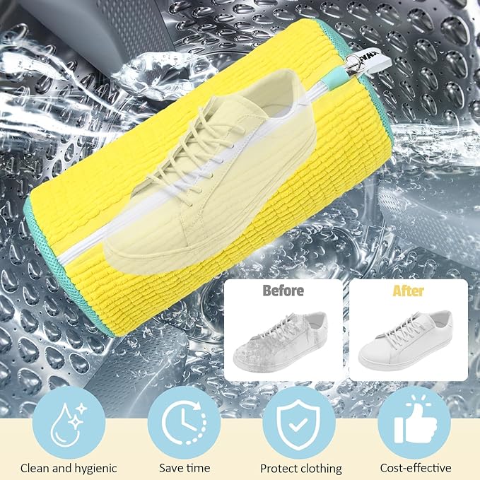 Shoe Washing Machine Bag:Shoe Washing Bag for Dryer & Washer, 2pcs Reusable Laundry Shoe Bag for Sneaker Tennis Shoes Unstain Cleaner Kit XXL (Yellow)