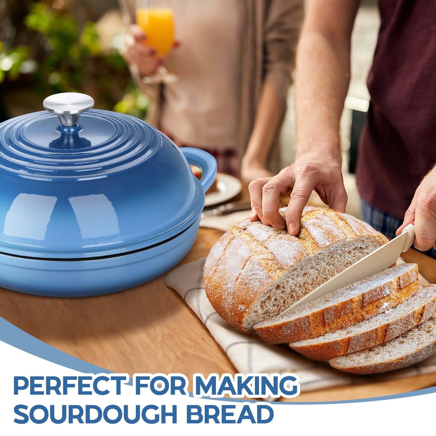 E-far Dutch Oven for Sourdough Bread Baking, 6 Qt Round Enameled Cast Iron Dutch Oven for Homemade Artisan Bread, Dome Lid & Shallow Base, Matte Black Interior & Durable, Oven-Safe to 500℉, White