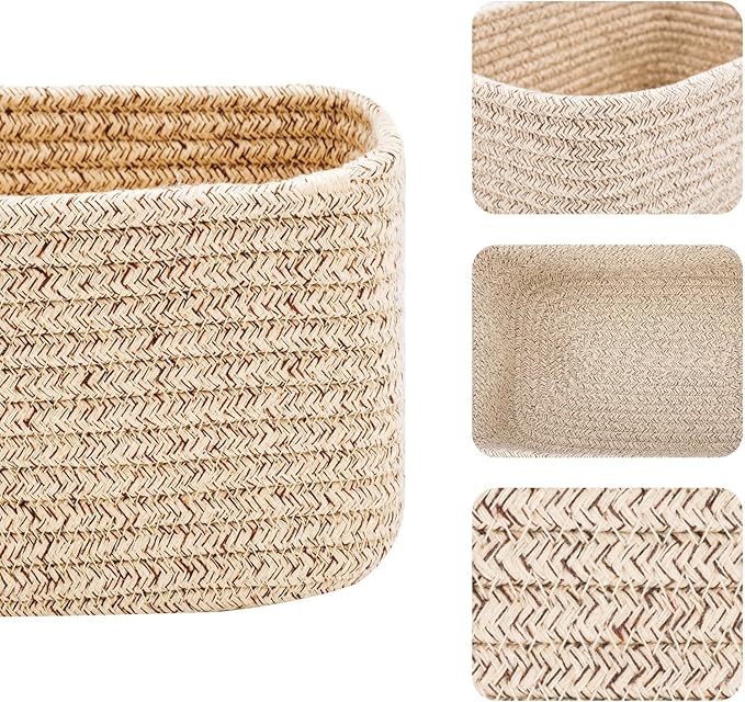 Small Storage Baskets for Organizing | Closet Organizer Bins | Shelf Toy Basket | Woven Rope Baskets | Cube Decorative Box | Shallow Basket | L11.5xW7.5xH4.7| Brown
