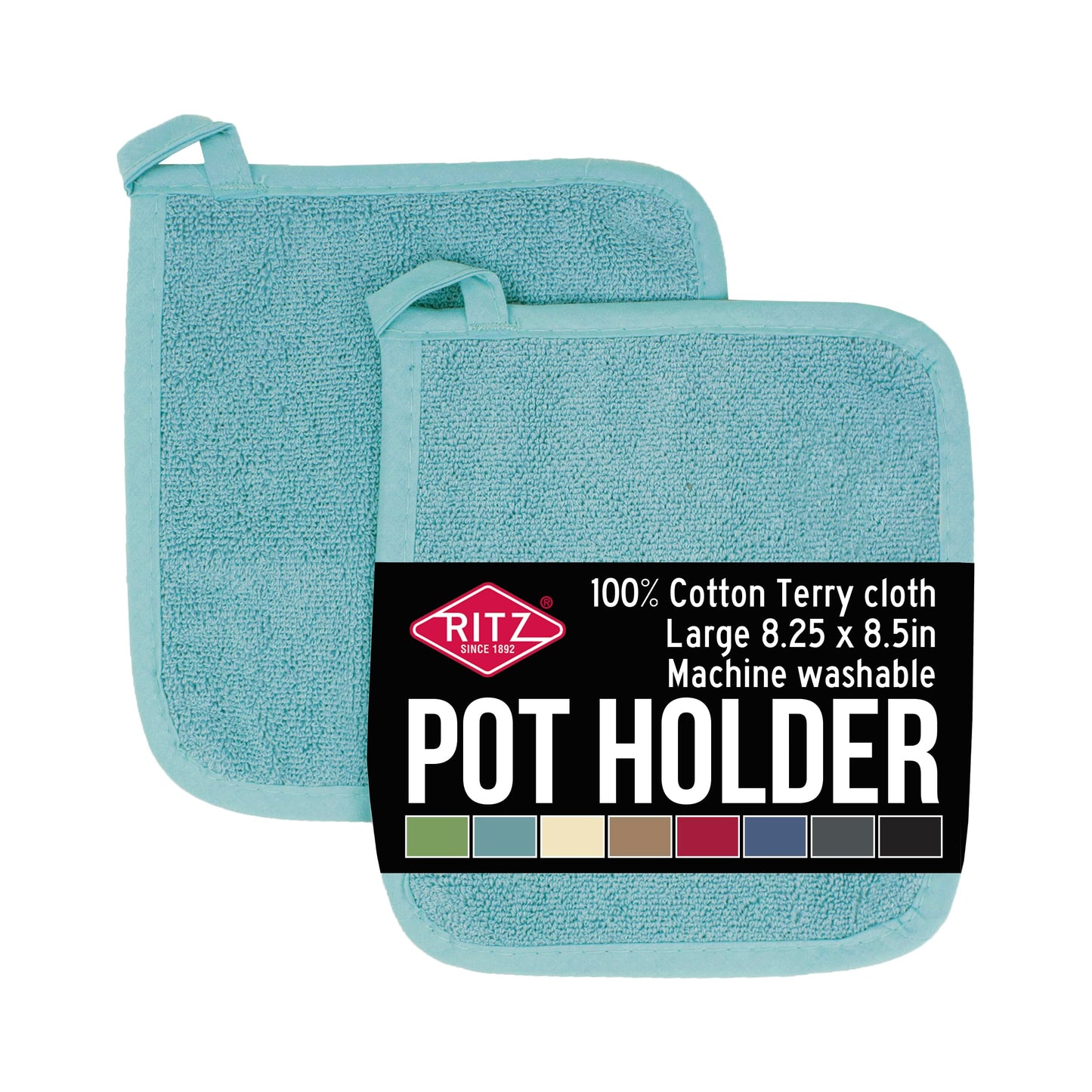 RITZ Terry Potholder & Hot Pad: Unparalleled Heat Resistant, Durable 100% Cotton – Ergonomically Designed for Optimal Grip – Easy-Care Machine Washable – 2-Pack, Latte