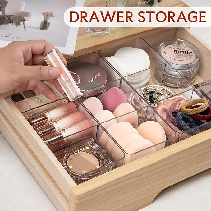 Acrylic Organizers Makeup Storage – Cosmetic Organizer for Bathroom Drawer, Display Case for Vanity, Countertop, Kitchen, Desk 3-Section