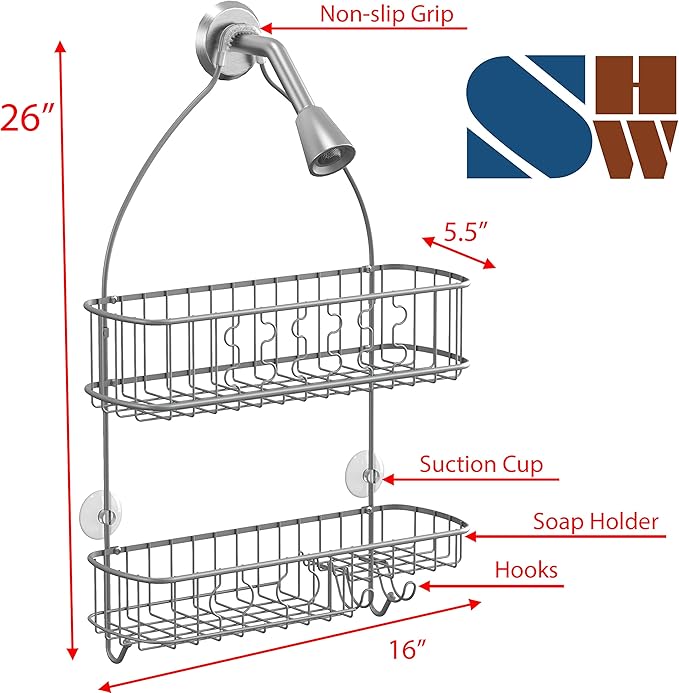 Simple Houseware Bathroom Hanging Shower Head Caddy Organizer,Silver (26 x 16 x 5.5 inches)