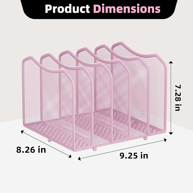 Simple Trending Mesh Desktop File Sorter Organizer, 5-Section Bookshelf for Desk Home Office, Pink
