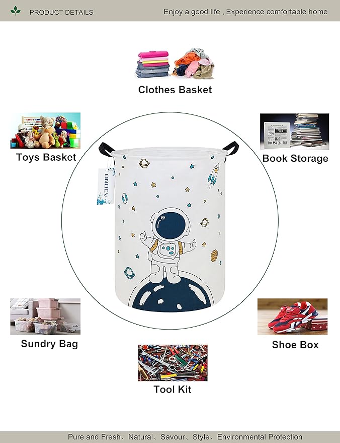 Round Fabric Storage Bin,Decorative Basket,Organizer Basket with Handles,for Clothes Storage,books and sundries (Star astronaut), 19.7inch(H) x 15.7inch(D)