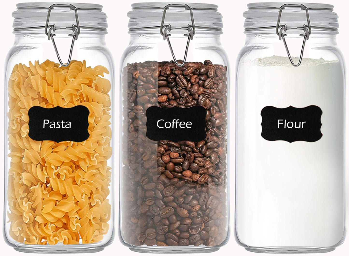 VIEWELLD 78oz Square Glass Food Storage Jars Storage Container with Clear Preserving Seal Wire Clip Fastening for Kitchen Canning Flour, Cereal, Pasta, Sugar, Beans