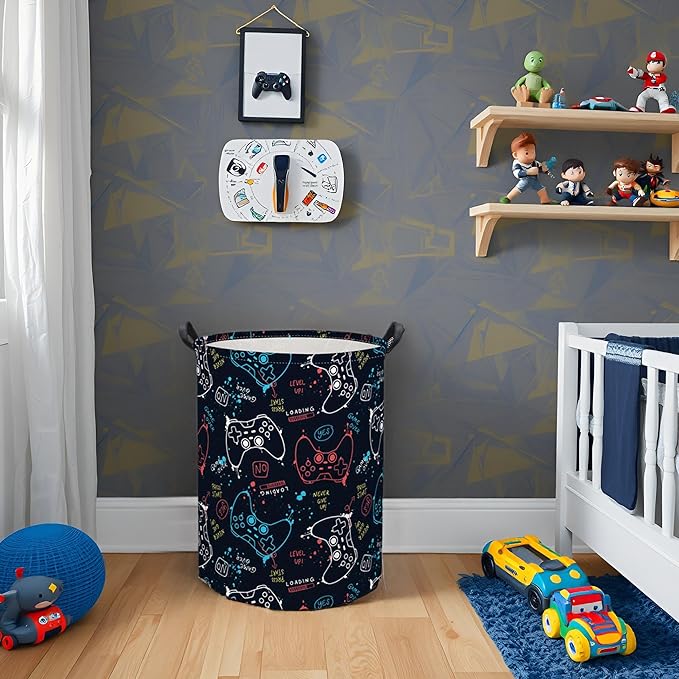 HIYAGON Game Laundry Basket Boys Kids Baby Laundry Hamper Dirty Clothes Organizer Toy Storage Bin Nursery Hamper for Bedroom Room Decor(Game)