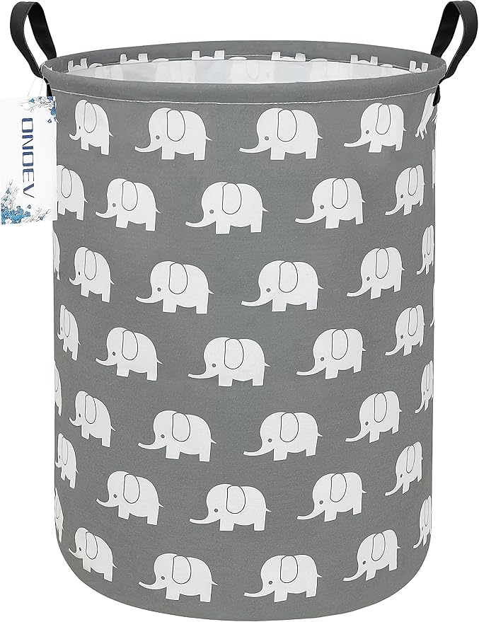 Round waterproof laundry basket,foldable storage basket,laundry Hampers with handle,gift basket,suitable for children's room and toy storage (Elephant)
