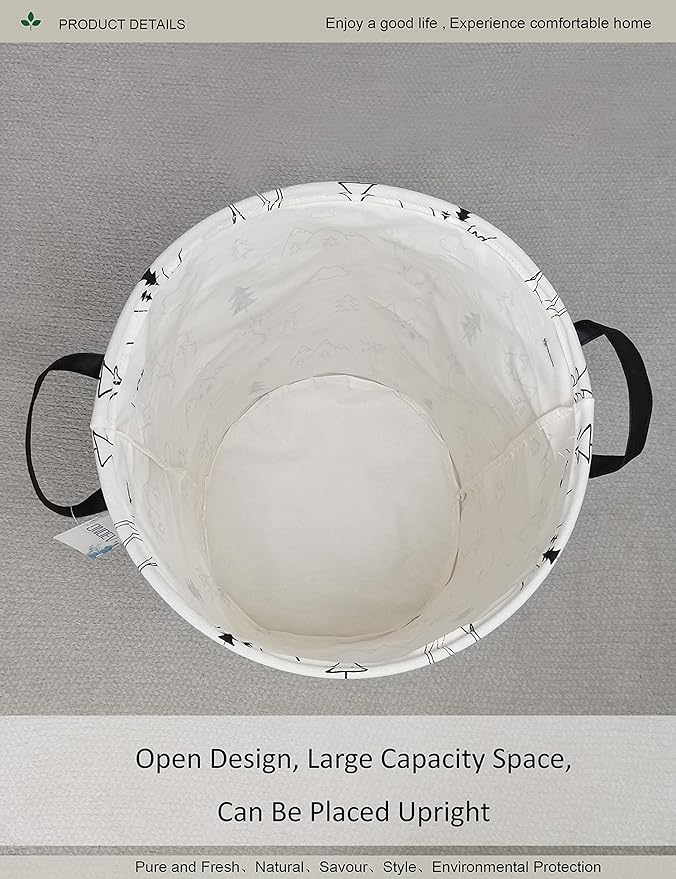 Round Fabric Storage Bin,Decorative Basket,Organizer Basket with Handles,for Clothes Storage,books and sundries(Forest deer), 19.7inch(H) x 15.7inch(D)