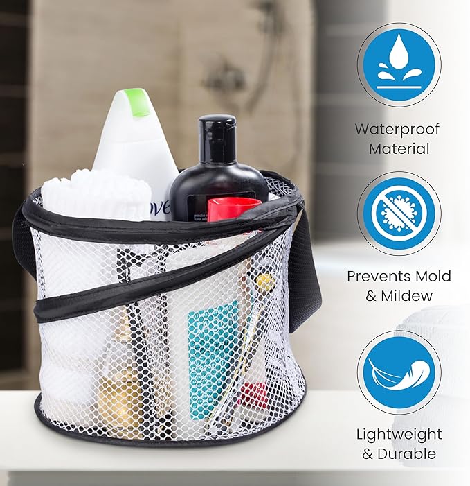 Handy Laundry Foldable Shower Caddy - Collapsible, Portable, Drainage Hole, Carry Handle, Large Compartments, Great Organizer for Camp, Travel, Gym, and Dorm (Black)