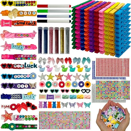 Cheer Pins Spirit Clips – 100 Pack Multicolor Wooden Clips with Mini Bows, Duck Charms & Self-Adhesive Glitter for DIY Cheer Accessories, Schoolbag Decor, Team Crafts Gifts (100 PCS Multicolored)