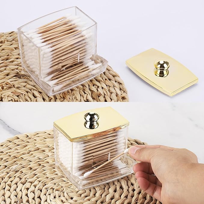 Tbestmax Qtip Holder Dispenser Clear Bathroom Organizer Accessories Decor for Storage-Qtips Cotton Ball Holder - Gold