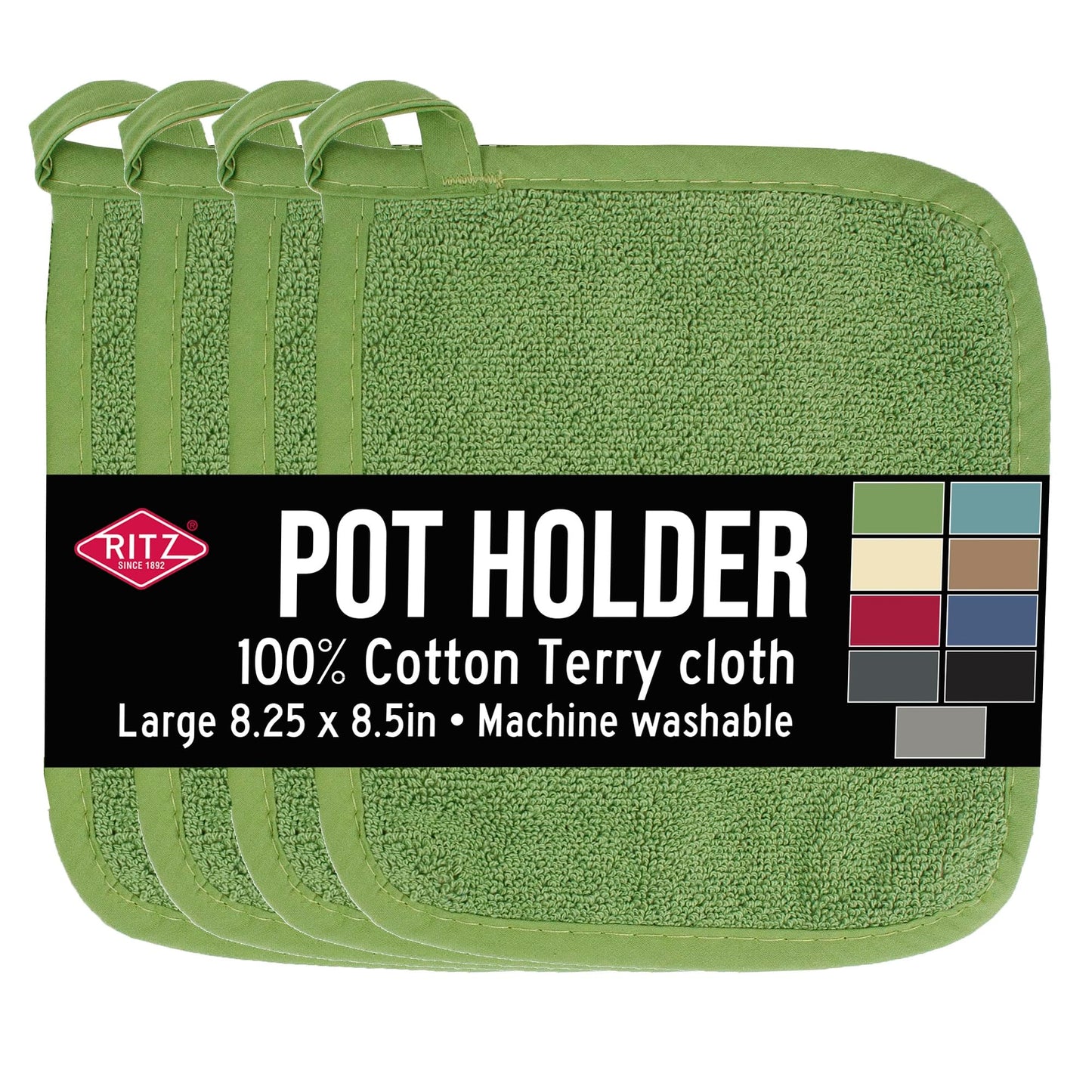RITZ Terry Potholder & Hot Pad: Unparalleled Heat Resistant, Durable 100% Cotton – Ergonomically Designed for Optimal Grip – Easy-Care Machine Washable – 2-Pack, Latte