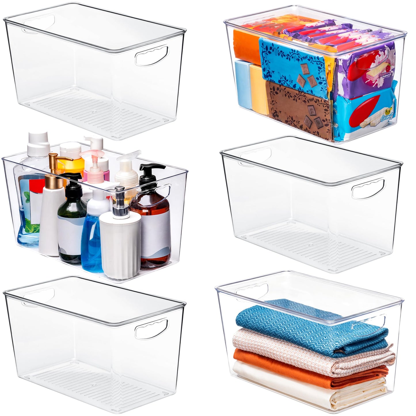 theaoo Large Clear Storage Bins with Lids, Stackable Containers, 6 Pack