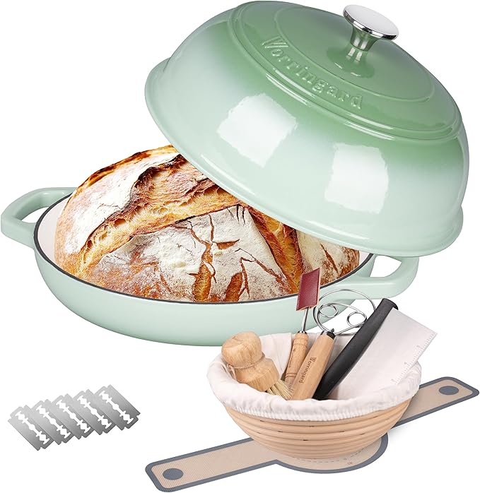 VORRINGARD Enameled Cast Iron Dutch Oven Pot with Lid, Bread Oven for Sourdough Bread Baking, Dutch Ovens with Bread Proofing Basket& Baking Supplies Set, 6 Quart, Red