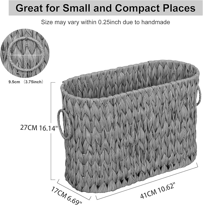 Toilet Paper Storage,Narrow Toilet Paper Basket for Bathroom,Large Toilet Paper Organizer for 6 Mega Rolls,Waterproof Wicker Bathroom Storage Basket,Free Standing,Grey
