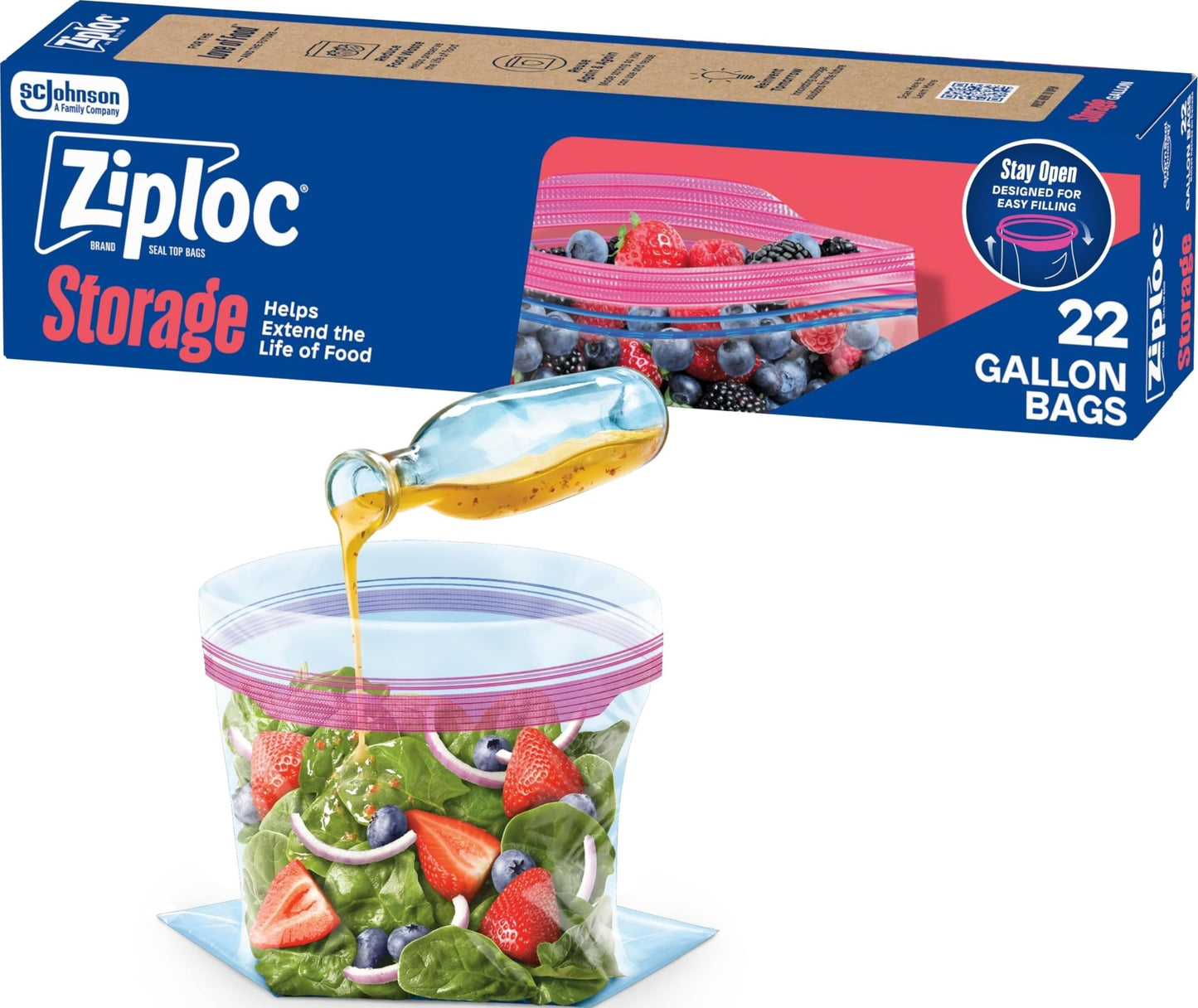 Ziploc Gallon Food Storage Bags, Stand-Up Bottom, 22 Count