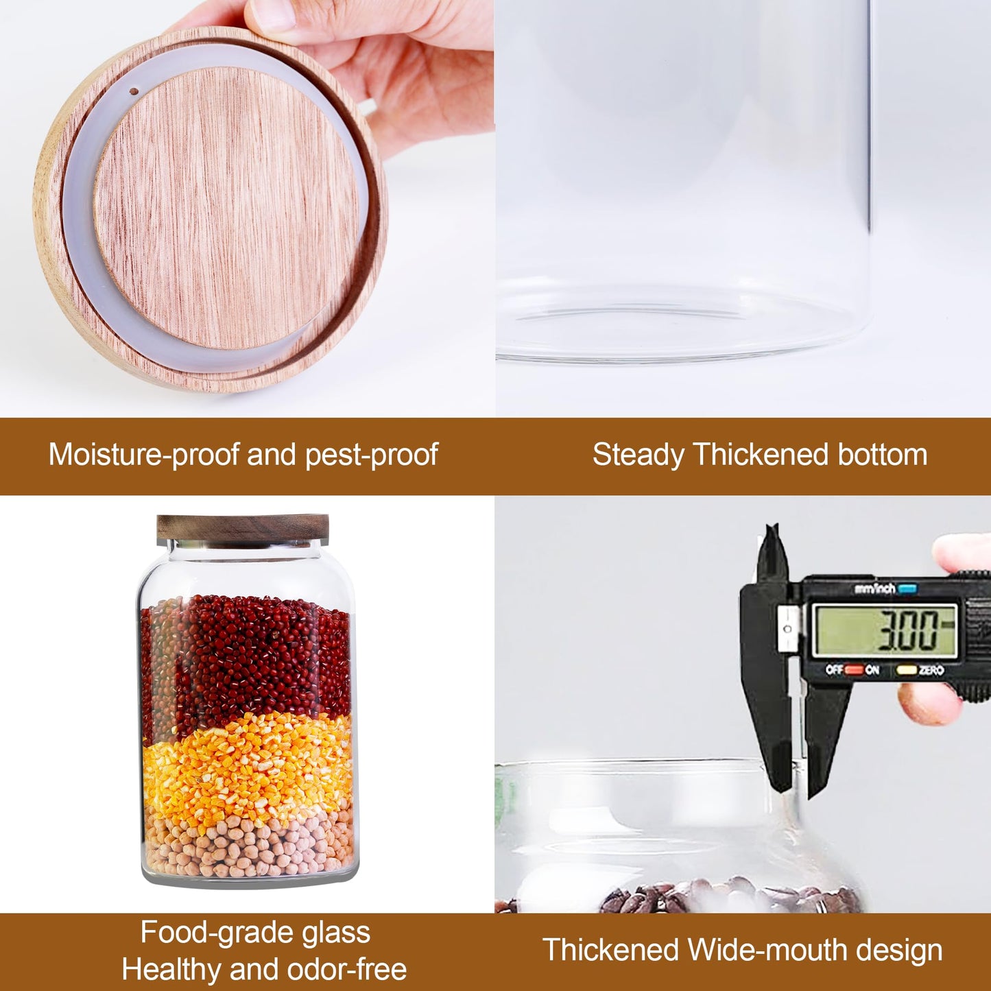 COBKSXUEP Two 2.7L Large Capacity Transparent Glass Sealed Jars with Lids.Food Storage Jars,Used for Various Food Preservation Jars,Such As Coffee,Rice,Flour,Sugar,Spices,Beans,and Grains