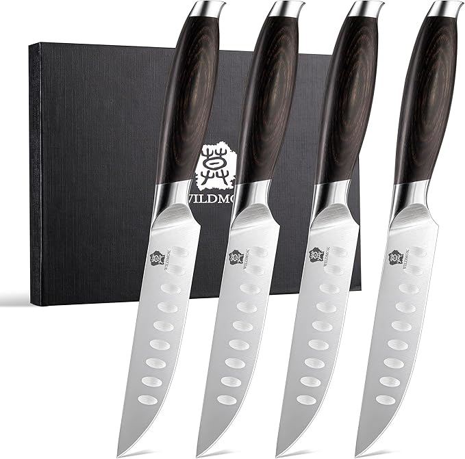 WILDMOK Kichen Knife Block Set, 17-piece Knife Set with Wooden Block German Steel Kitchen Knives Sets with Bone Chopper, Gift Box