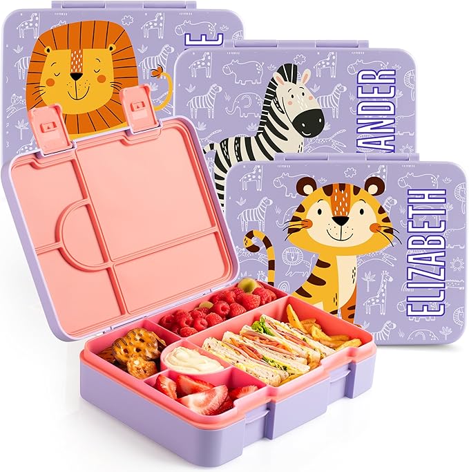 Personalized Bento Box for Kids with Safari Icon and Name - Royal Blue - 5 Compartments Drop-Proof Bento Box, Dishwasher Safe, Made with BPA-Free Materials, Bento Lunch Box for Kids and Toddlers