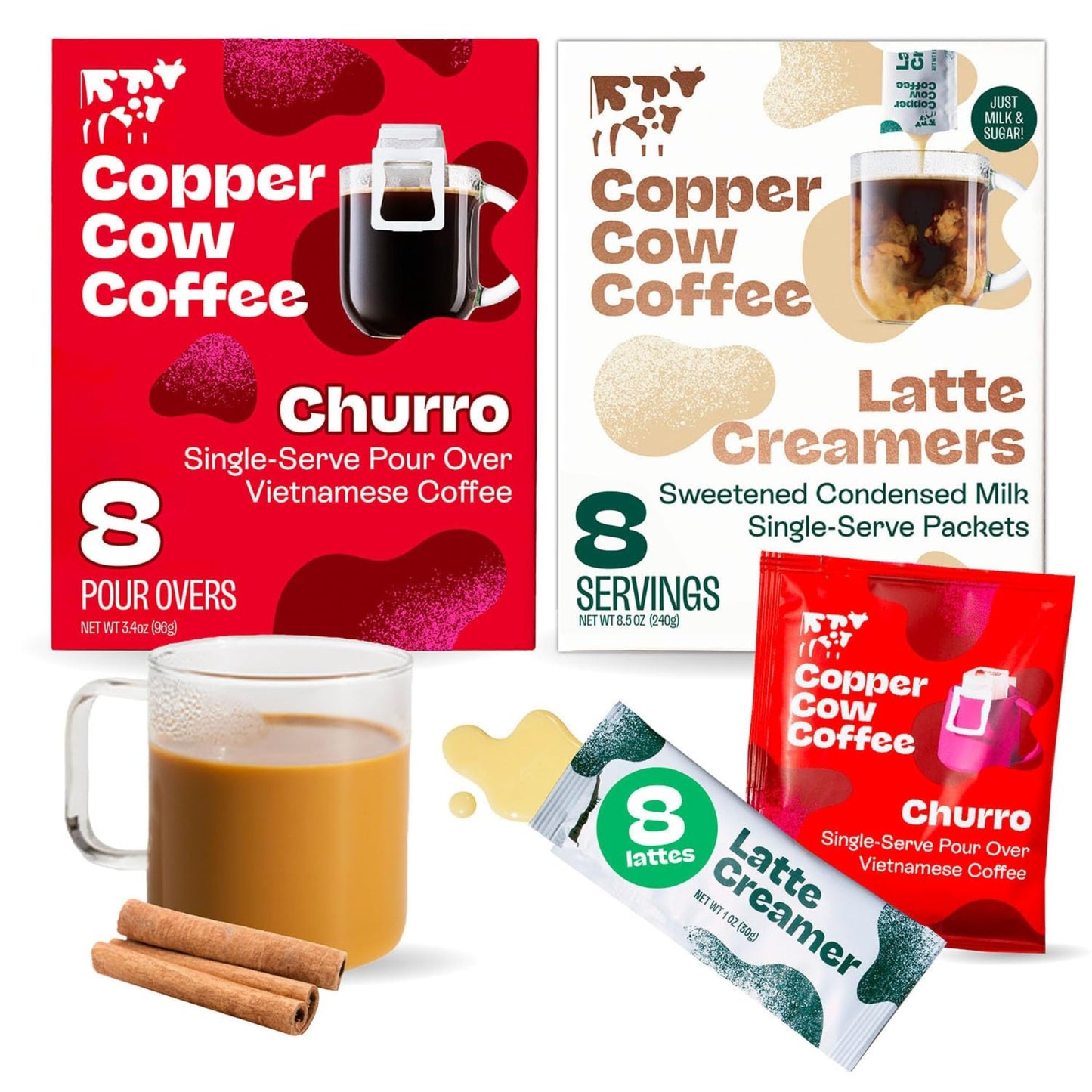 Copper Cow Coffee Vietnamese Latte Variety Pack, 15 Coffees & 15 Creamers