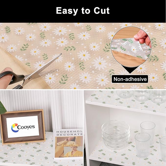 Cooyes Shelf Liner – Premium Non-Adhesive Cabinet & Drawer Liner for Kitchen – Waterproof Shelf Paper with Modern Pattern – Durable EVA Cabinet Mat – Easy to Cut (17.5" W x 78.7" L)