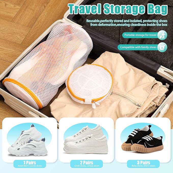 Kimmama Shoe Washing Machine Bag, Shoe Bag for Washing Machine, Mesh Laundry Bags for Sneakers, Footwear, Trainers, Slippers, Honeycomb Net, Orange Zipper, 7x15"