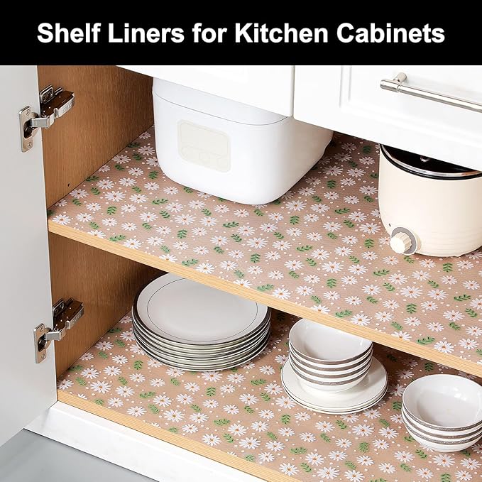 Cooyes Shelf Liner – Premium Non-Adhesive Cabinet & Drawer Liner for Kitchen – Waterproof Shelf Paper with Modern Pattern – Durable EVA Cabinet Mat – Easy to Cut (17.5" W x 197" L)