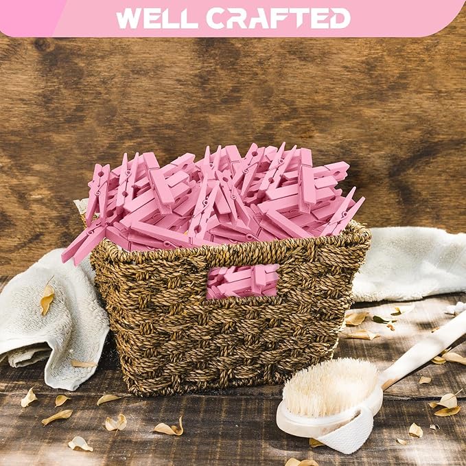 Pink Clothes Pins Wooden 100 Pack, Colored Clothespins for Craft Art Baby Shower Classroom 2.9 Inch