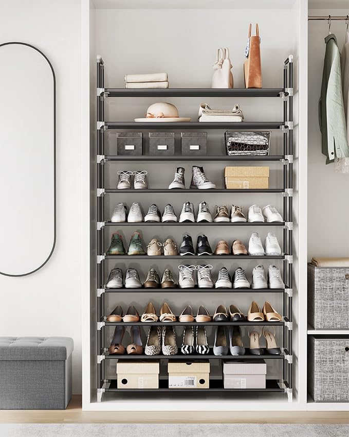SONGMICS Shoe Rack, 10-Tier Shoe Shelf, Shoe Storage Organizer, 11 x 37 x 68.9 Inches, Metal Frame, Non-Woven Fabric Shelves, for Entryway, Bedroom, Black ULSH11H