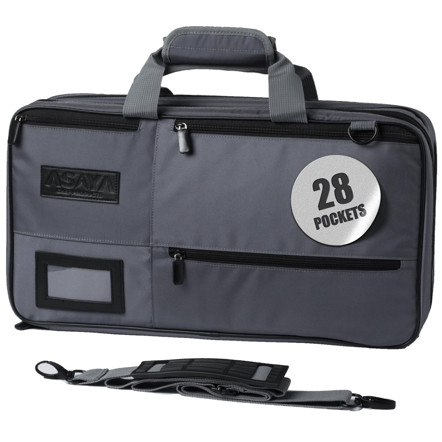 Asaya Chef Knife Bag - 28-Pocket Knives Carrying Case for Kitchen Tools and Utensils, Ballistic Nylon Chef Knife Roll Bag with Adjustable Shoulder Strap - Knives Not Included (Black)