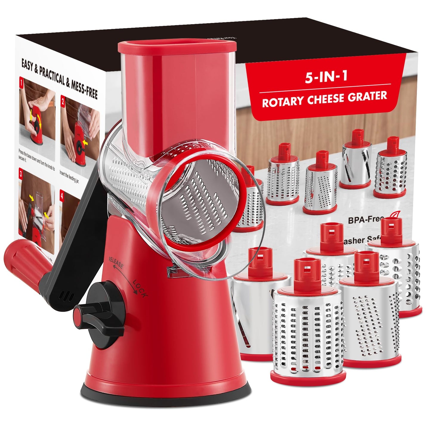 GDL Cheese Grater Hand Crank, Rotary Cheese shredder, Vegetable Slicer