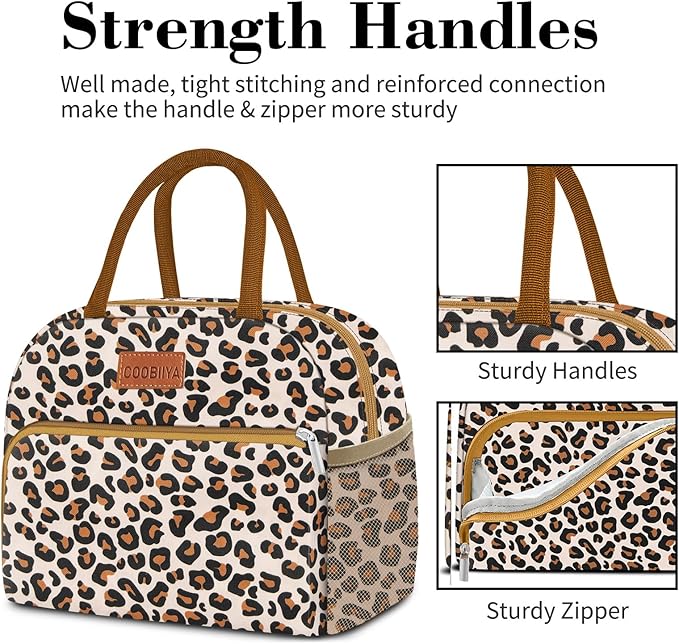Coobiiya Lunch Box Lunch Bag for Women Adults Men, Reusable Cute Lunch bag - Leakproof, Insulated Lunch Box Tote with Large Capacity, Cooler Container for Work/Travel/Office (leopard)