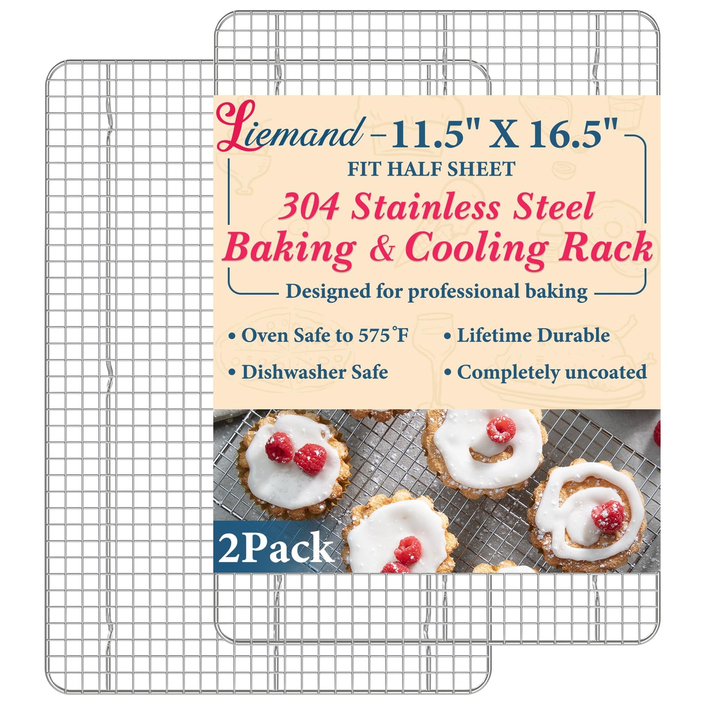 Cooling Racks for Cooking and Baking - 8.5"x12" Oven Safe Premium Stainless Steel Heavy Duty Baking Rack Tight-Wire, Fits Quarter Sheet Pan for Roasting & Grilling & Cooking - Set of 2