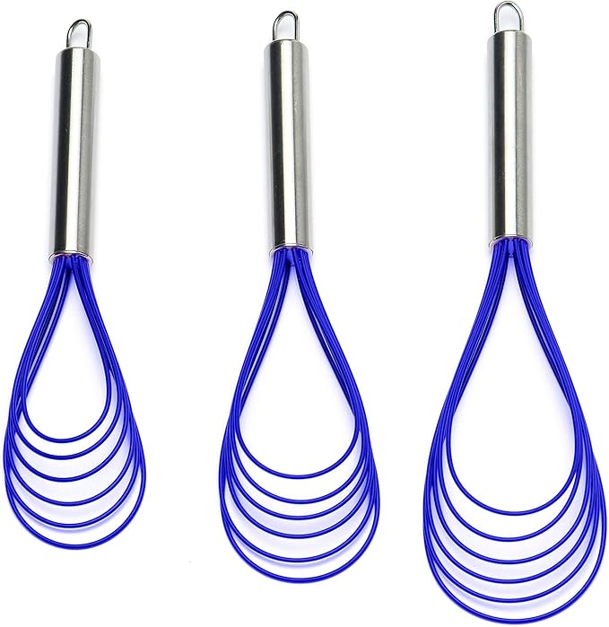 Flat Whisk Set,Stainless Steel 3 Pack 10''+11''+12'' Premium Sturdy-6 Silicone Heads Non Stick Wires Whisk for Blending Beating Stirring Kitchen Cooking Color Red by Jell-Cell