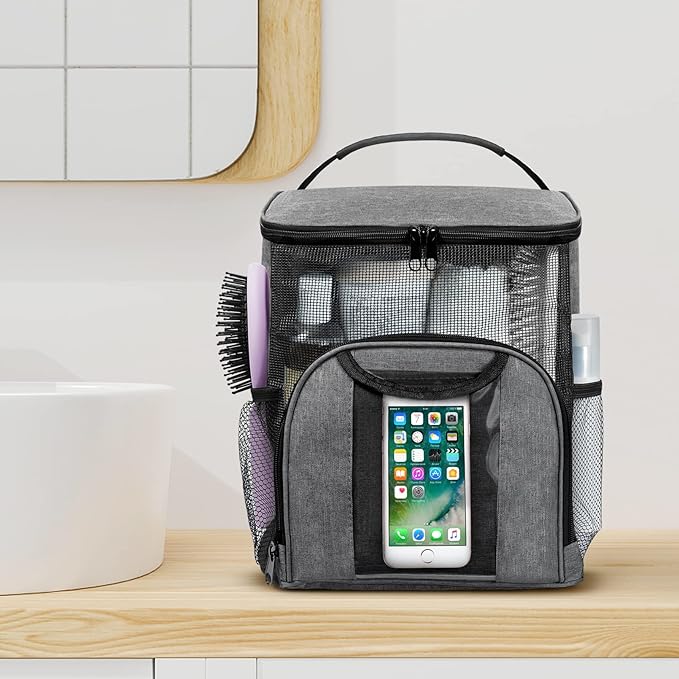 Attmu Mesh Shower Caddy Portable Dorm Tote Bag, Quick Dry Hanging Toiletry Bag, Large Capacity Shower Bag for College Dorm Room Essentials for Boys and Girls for Bath Camping (Gray)