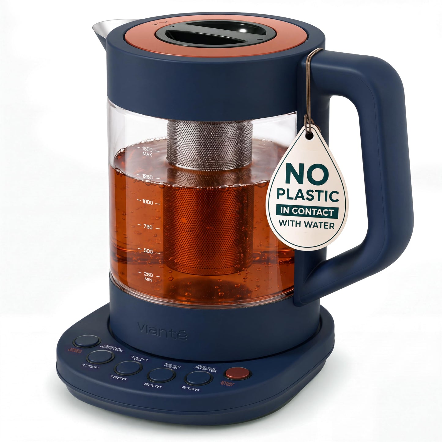 Viante Alba Electric Tea Kettle With Infuser, No Plastic, 1.5L