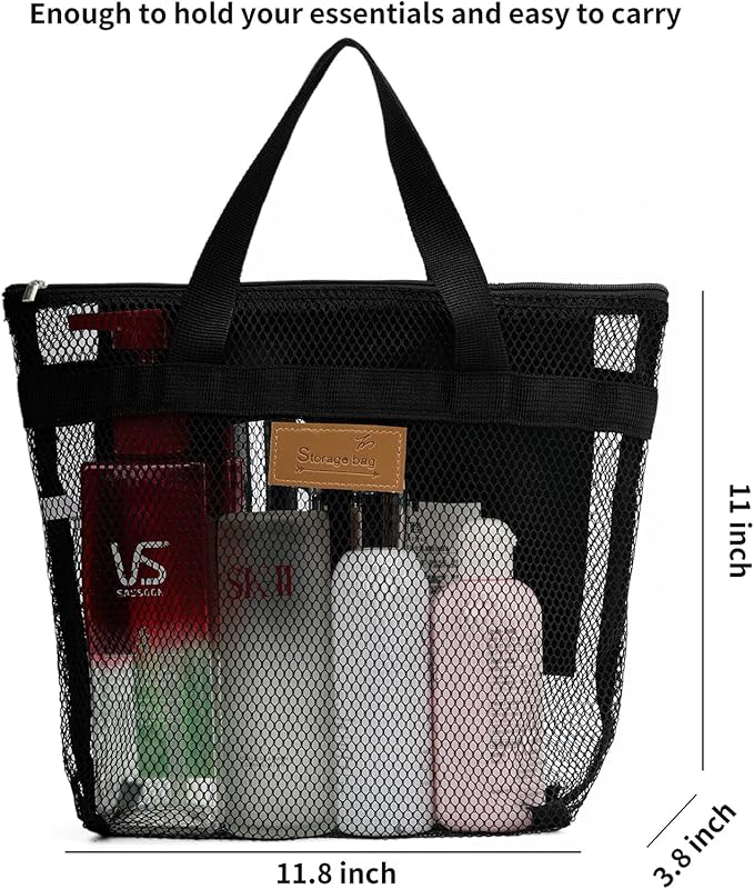 Mesh Shower Caddy Bag Portable Hanging Toiletry and Bath Organizer with Zipper for Travel, Gym, Camping, College Dorms, Beach