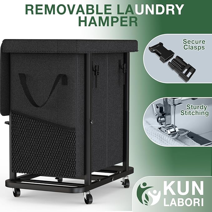 50 Gal(190L) High Grade Large Laundry Basket with Wheels, Rolling Laundry Hamper, Laundry Cart with Metal Frame and Removable Bag Design, Suitable for Laundry Room, Bedroom (Black, 2 Section 190L)