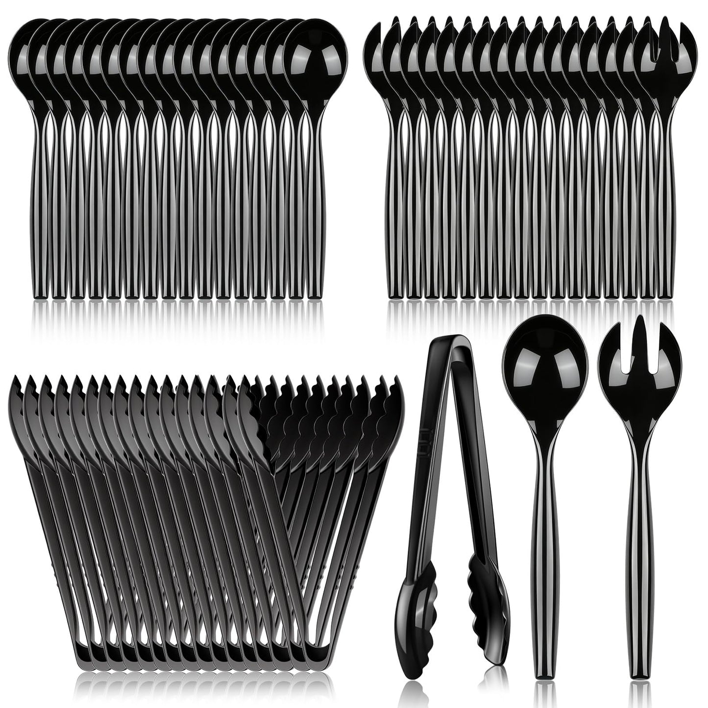 24 Pcs Disposable Clear Plastic Serving Utensils Set, Forks Spoons Tongs