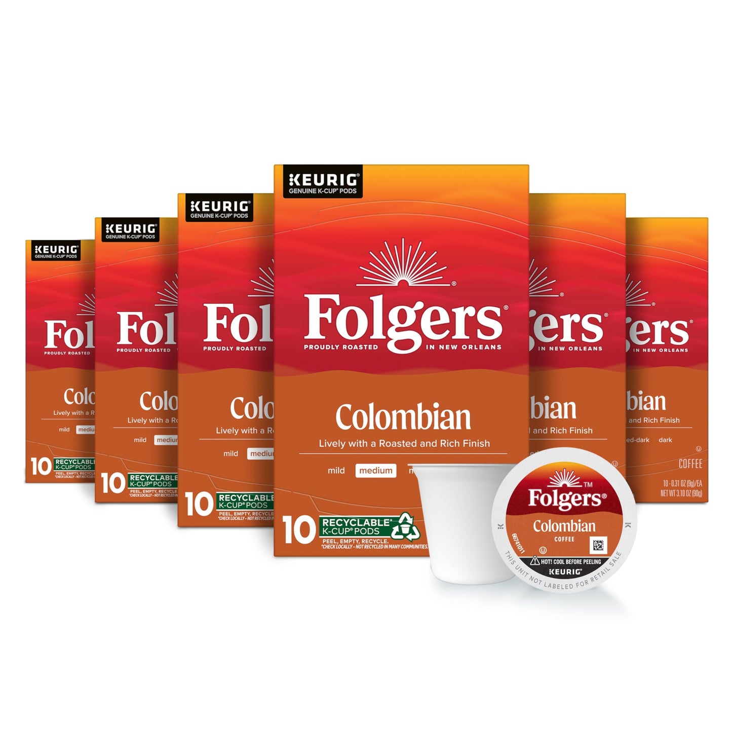 Folgers Colombian Medium Roast Coffee K-Cup Pods, Bulk 128 Count