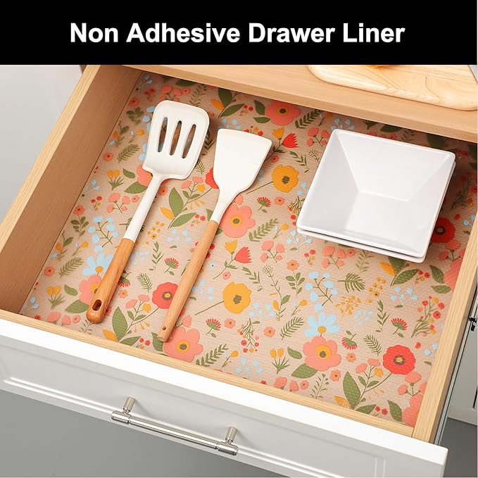 Cooyes Shelf Liner – Premium Non-Adhesive Cabinet & Drawer Liner for Kitchen – Waterproof Shelf Paper with Modern Pattern – Durable EVA Cabinet Mat – Easy to Cut （24" W x 120" L）