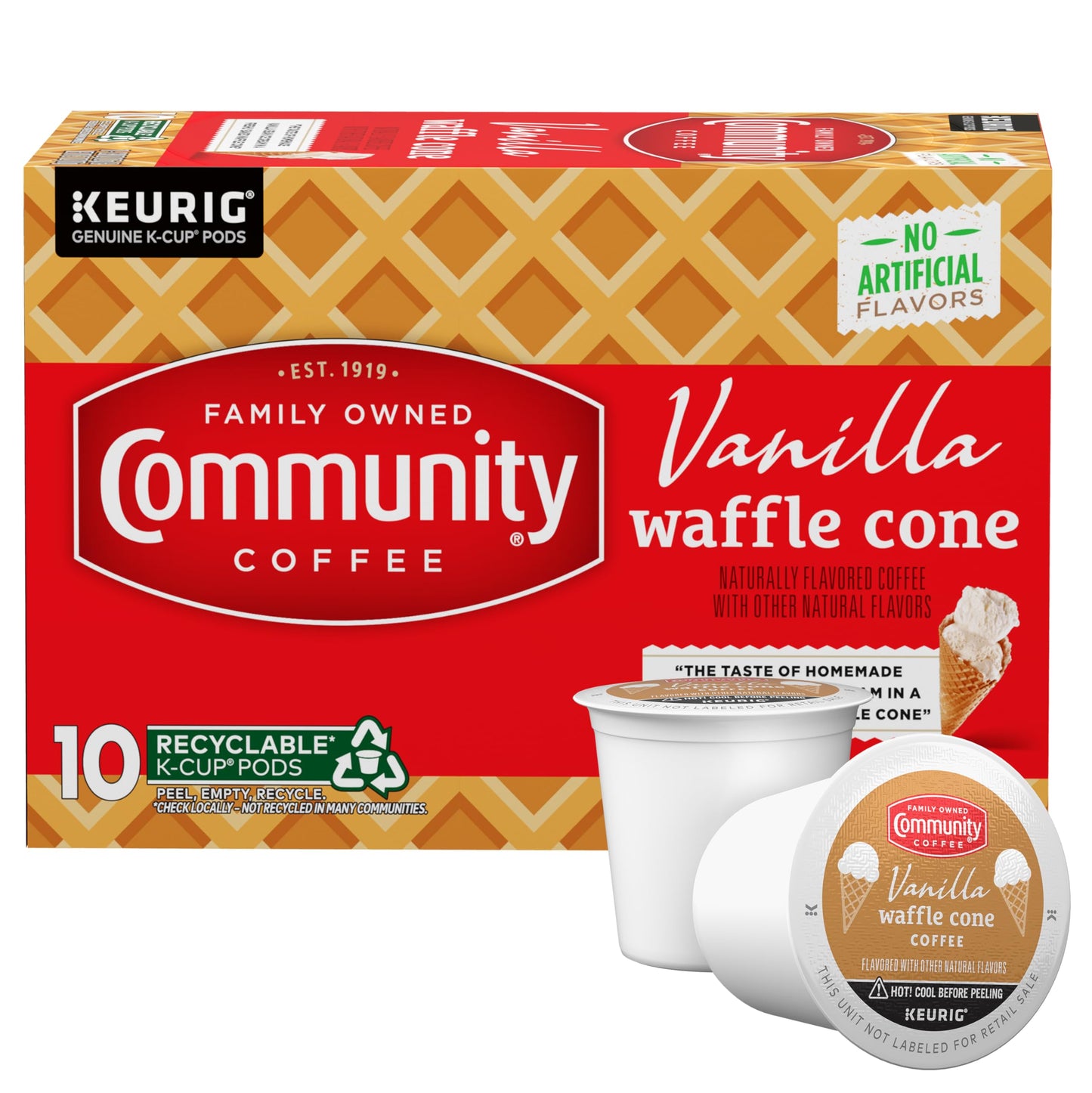 Community Coffee Vanilla Waffle Cone 60 Count Coffee Pods, Ice Cream Flavored, Compatible with Keurig 2.0 K-Cup Brewers, 10 Count (Pack of 6)