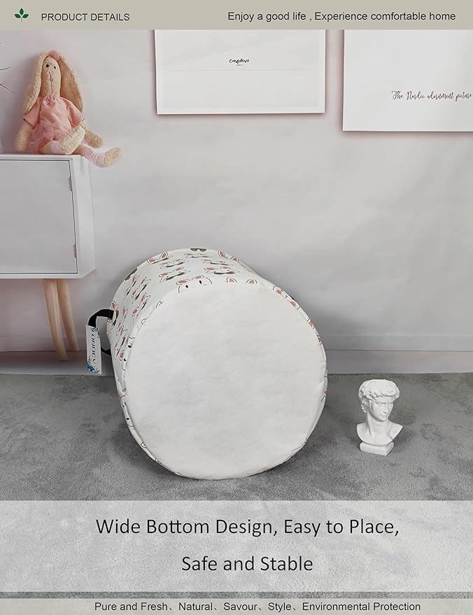 Round waterproof laundry basket,foldable storage basket,laundry Hampers with handle,gift basket,suitable for children's room and toy storage (Rabbit)
