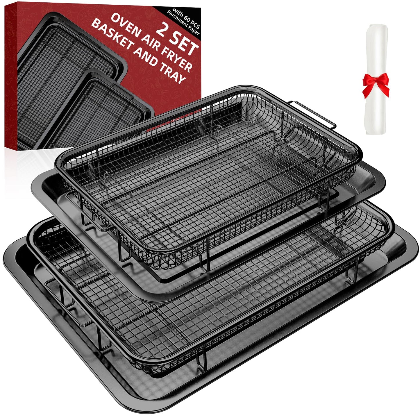 Air Fryer Basket, 2 Set Extra Large&Large Air Fryer Pans and Tray for Oven