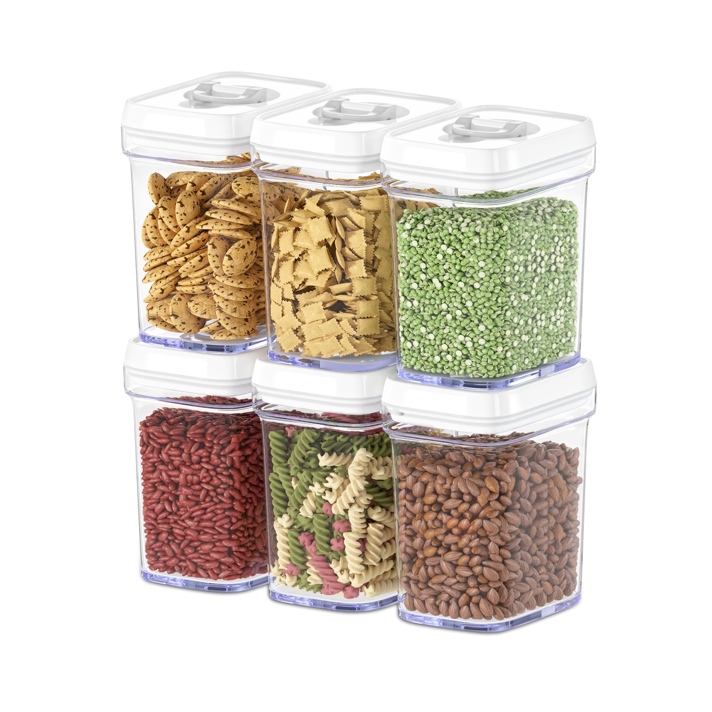 DWËLLZA KITCHEN Airtight Food Storage Containers for Pantry With White Lids 1L - 6 Pack - Clear Plastic Air Tight Kitchen Containers Pantry Organization and Storage BPA-Free Keeps Food Fresh & Dry