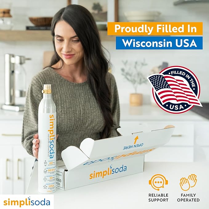 Simpli Soda 60L CO2 Canister Cylinders - Compatible w/Sodastream BLUE Screw-In Only, Ninja Thirsti, Philips, and More - Threaded Style Soda Streaming Machine CO2 Tanks Gas Refill, | 14.5 oz, Set of 4