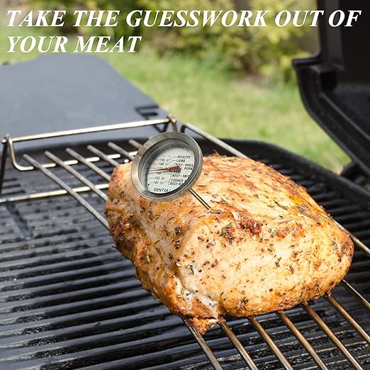 CENTOLLA 2 Pieces Meat Thermometer for Roaster Oven, Food Thermometer for House Cooking,Large 2.12-Inch Easy-Read Face, Oven Safe Leave in,Stainless Steel Stem Silver